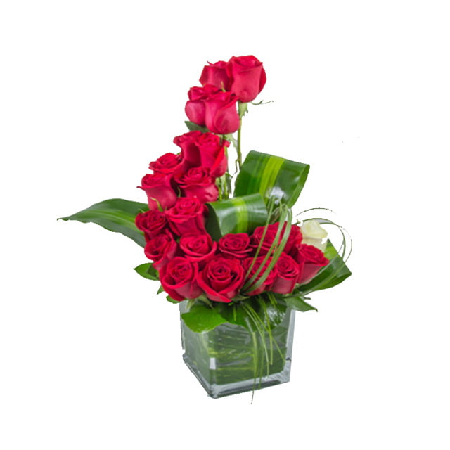 Red Roses Vase Arrangement Petal Box