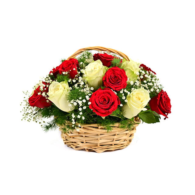 Red and White Roses Basket | Mix Roses Beautiful Flower Basket